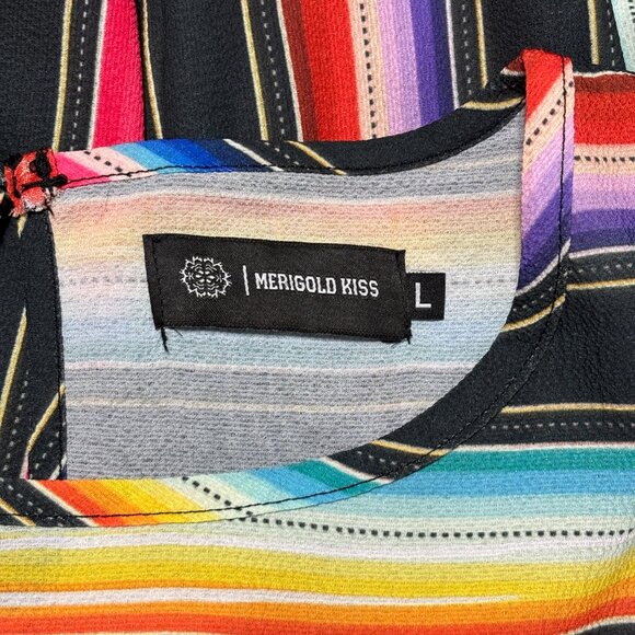 Merigold Kiss Multicolor Stripe Top Women’s Large Short Sleeve Boho Peasant - Picture 3 of 8